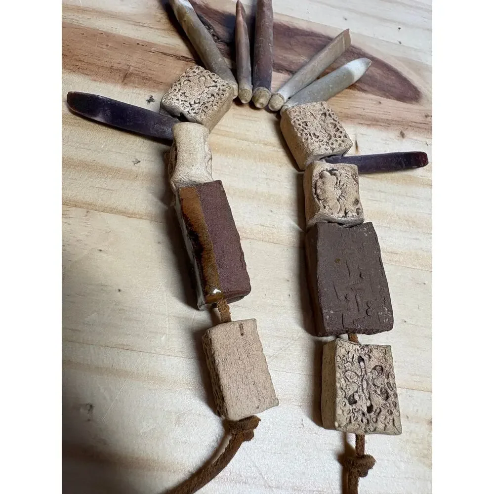 Artisan Handmade Cermaic Stone Bead Statement Necklace Boho Rustic Earthy
